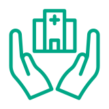 hands holding vet building icon